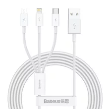  Baseus Superior 3 в 1 USB-А към Lightning, microUSB и USB-C, 1.5м, бял 571241 CAMLTYS-02 на топ цена - PIC.bg