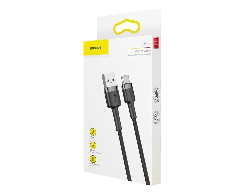 Кабел Baseus Cafule USB-A към USB Type-C, 3A, 0.5м, черен CATKLF-AG1 6