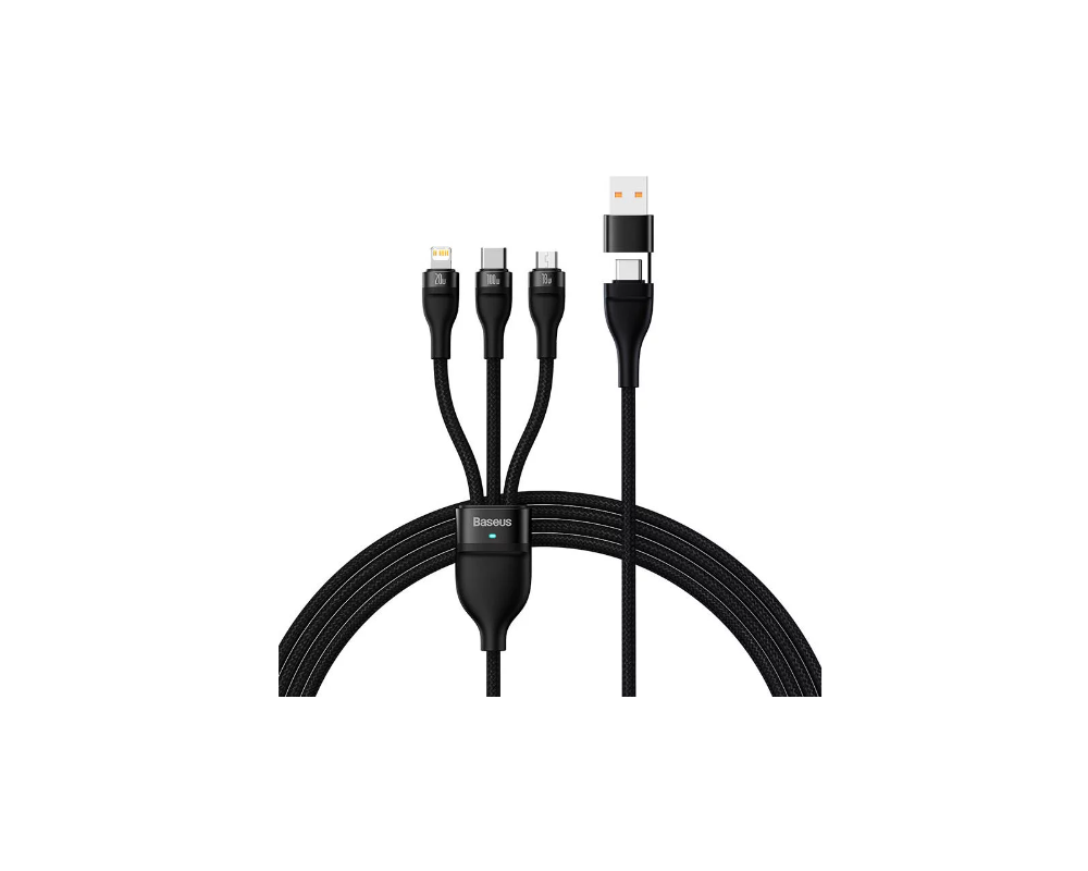 Кабел Baseus CASS030201 3в1 Flash Series USB към USB-C + micro USB + Lightning 100W 1.5м черен 6