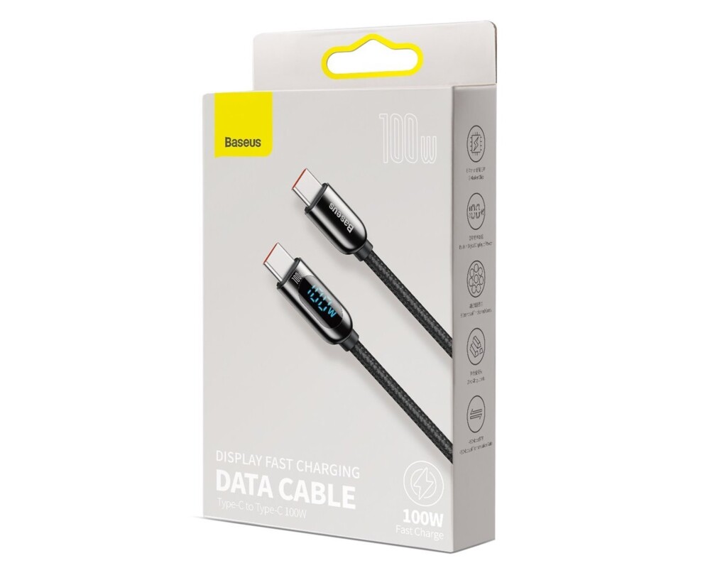 Кабел Baseus CATSK-C01 USB Type-C към USB Type-C с дисплей 100W 20V/5A 2м черен 10