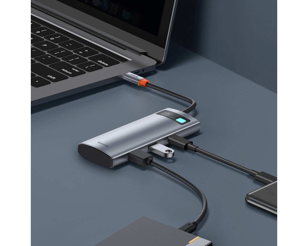 USB хъб Baseus WKWG020113, мултифункционален, Type-C, 7 в 1, тъмносив 4