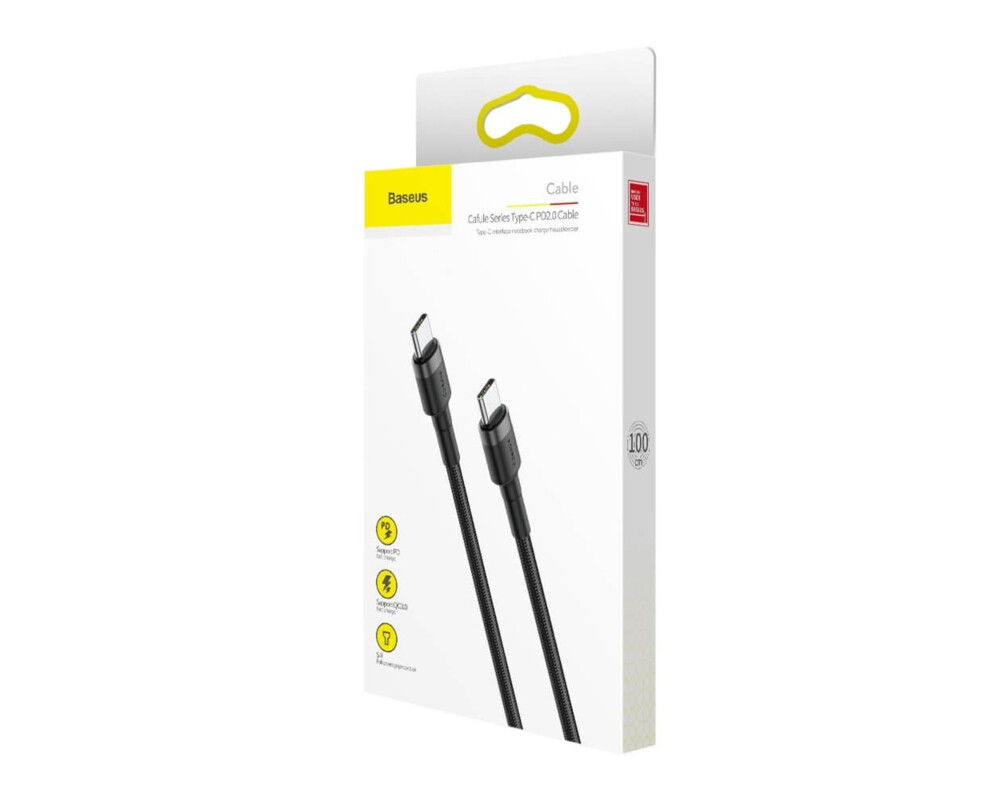 Кабел Baseus CATKLF-GG1 Cafule USB-C към USB-C PD 2.0 60W 1м черен-сив 5
