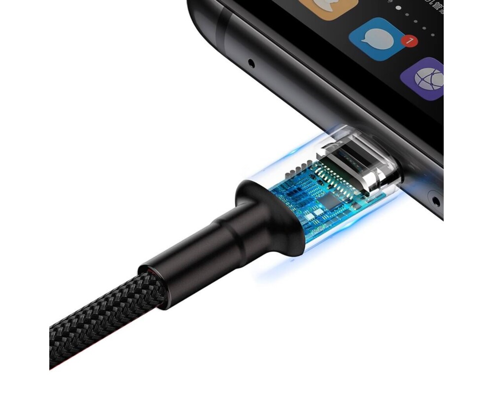 Кабел Baseus CATKLF-PG1 Cafule USB-А към USB-C с въжена оплетка и бързо зареждане 1м черен 5