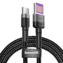  Baseus CATKLF-PG1 Cafule USB-А към USB-C с въжена оплетка и бързо зареждане 1м черен 634453 CATKLF-PG1 на топ цена - PIC.bg