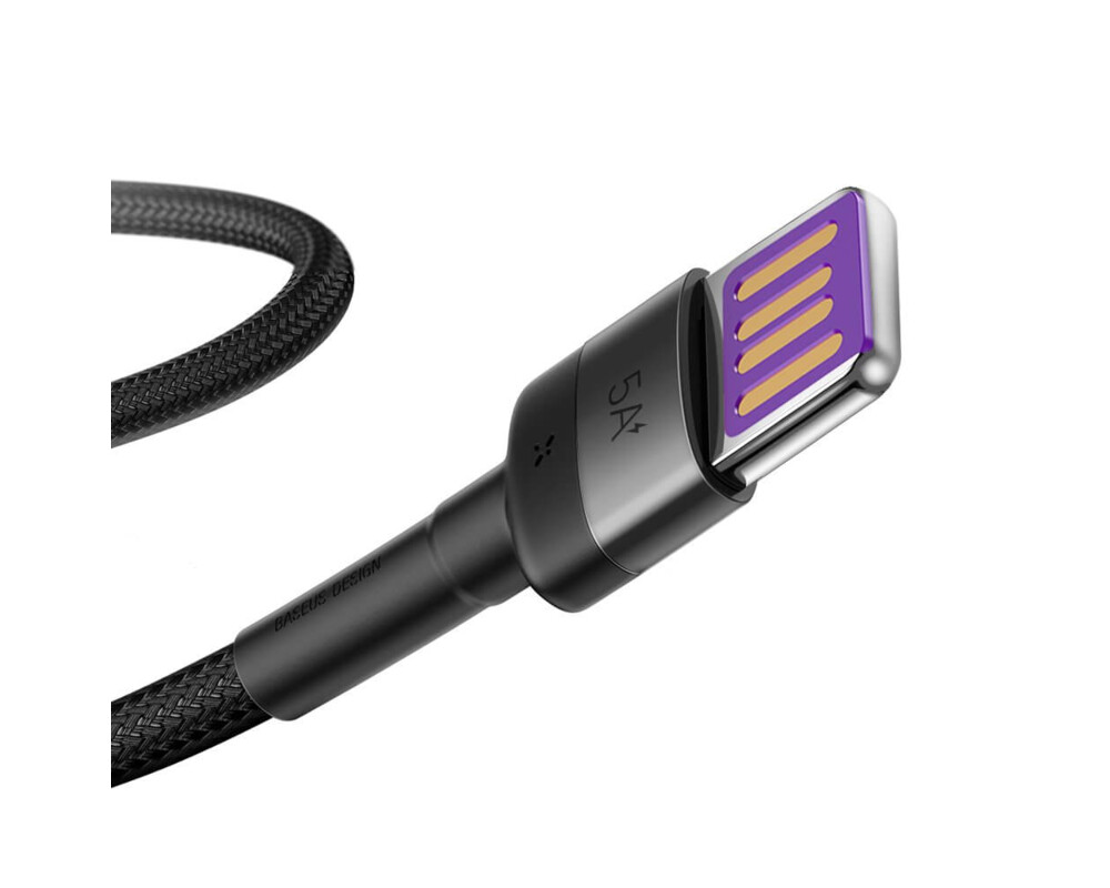 Кабел Baseus CATKLF-PG1 Cafule USB-А към USB-C с въжена оплетка и бързо зареждане 1м черен 3