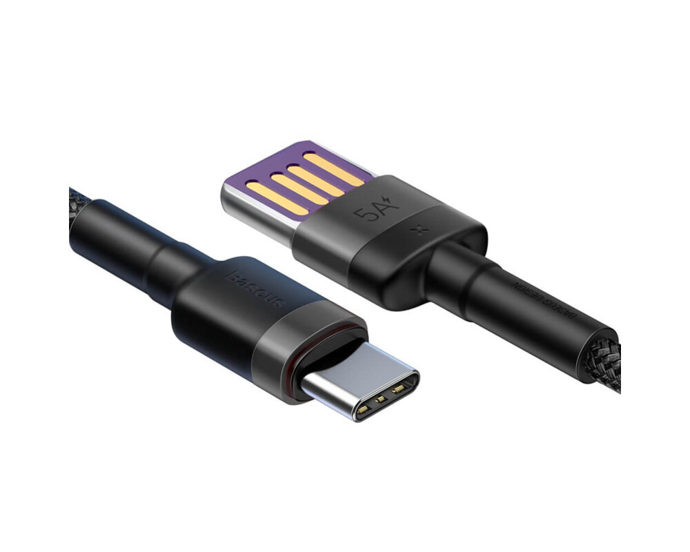 Кабел Baseus CATKLF-PG1 Cafule USB-А към USB-C с въжена оплетка и бързо зареждане 1м черен 2