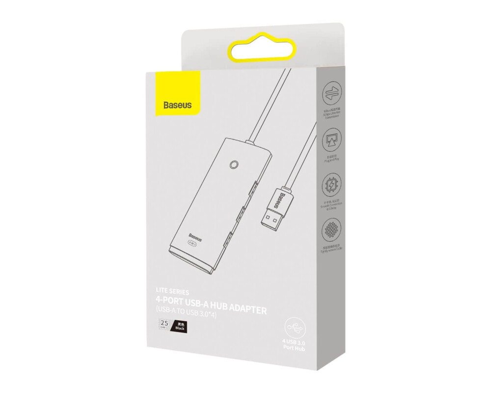 USB хъб Baseus WKQX030001 USB-A Lite Series 5в1, мултифункционален, 25см, черен 6