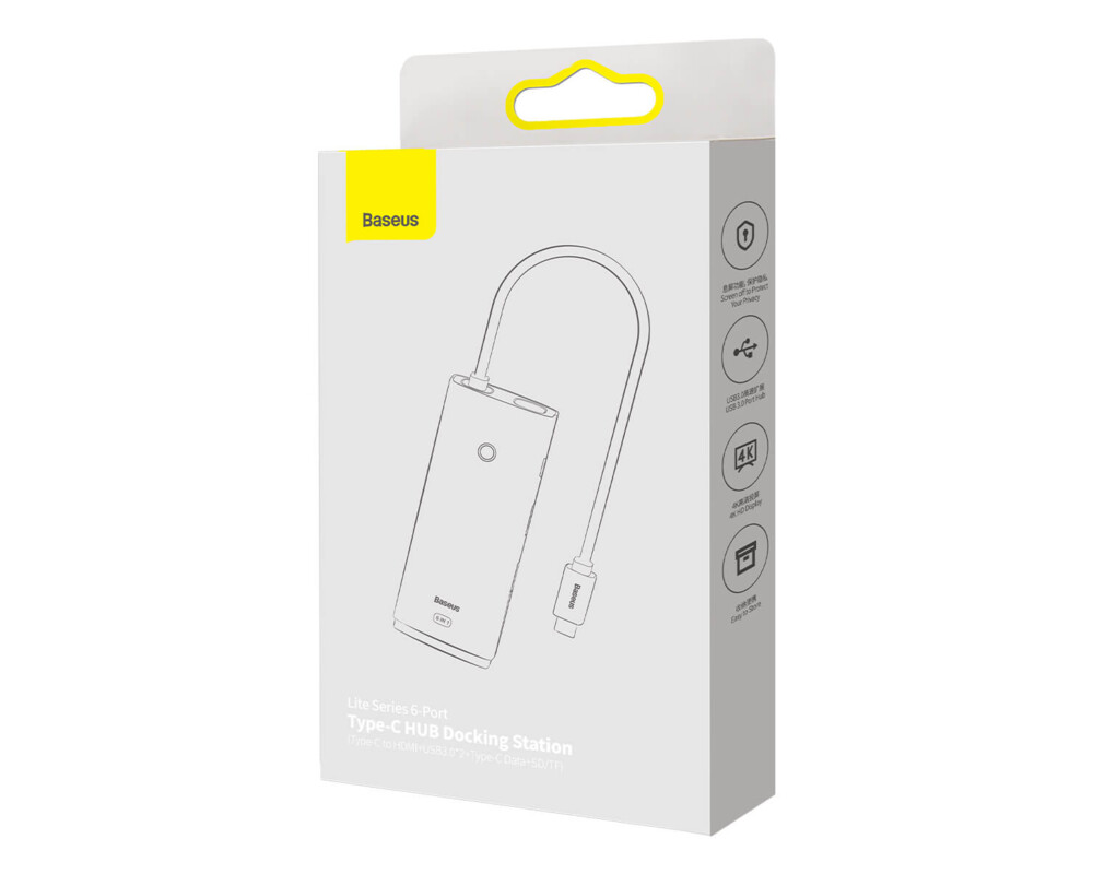 USB хъб Baseus WKQX050001 Type-C Lite Series 6 в 1, мултифункционален, черен 5