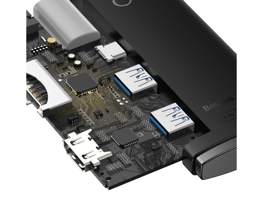 USB хъб Baseus WKQX050001 Type-C Lite Series 6 в 1, мултифункционален, черен 4