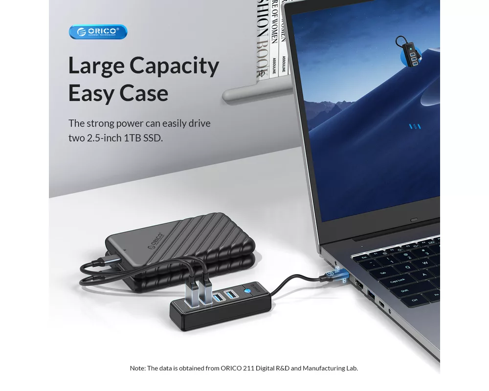 USB хъб Orico USB-C към 2x USB 3.0+USB-C 5Gbps 0,15 м PWC2U-C3 - бял 4