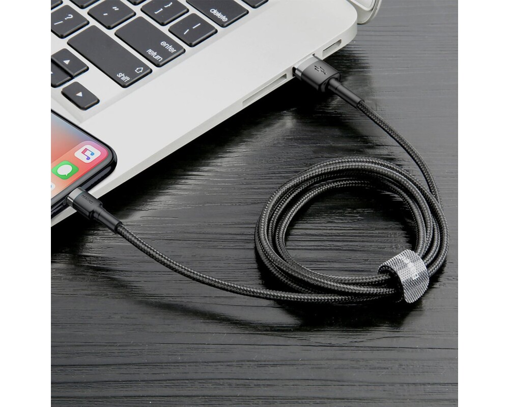 Кабел Кабел Baseus Cafule USB към Lightning Durable Nylon Braided Wire QC3.0 2A 3м CALKLF-RG1 - черен 6