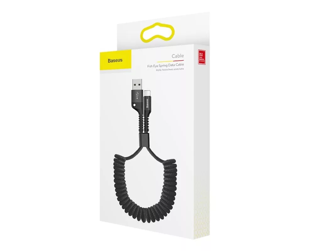 Кабел Кабел Baseus Fish Eye Spring Data Cable with Nylon Wire USB / Lightning 1м 2A CALSR-01 - черен 6