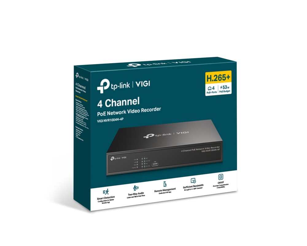 NVR - Цифрово записващо у-во TP-Link VIGI NVR1004H-4P PoE+ 4-канален 4