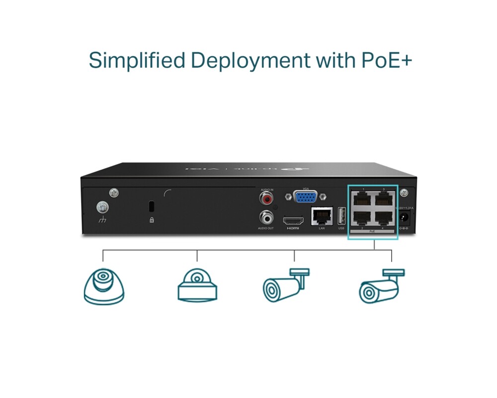 NVR - Цифрово записващо у-во TP-Link VIGI NVR1004H-4P PoE+ 4-канален 6