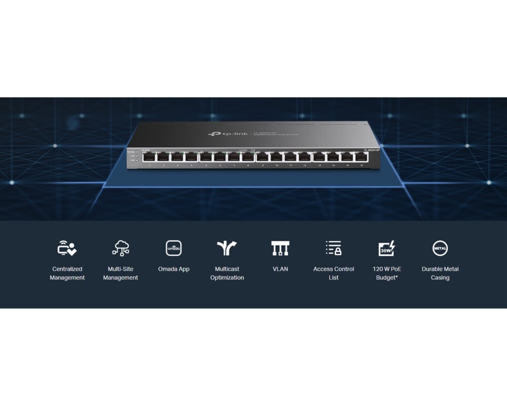 Switch (Комутатор) TP-Link TL-SG2016P JetStream Gigabit Smart с 8 PoE+ порта 2