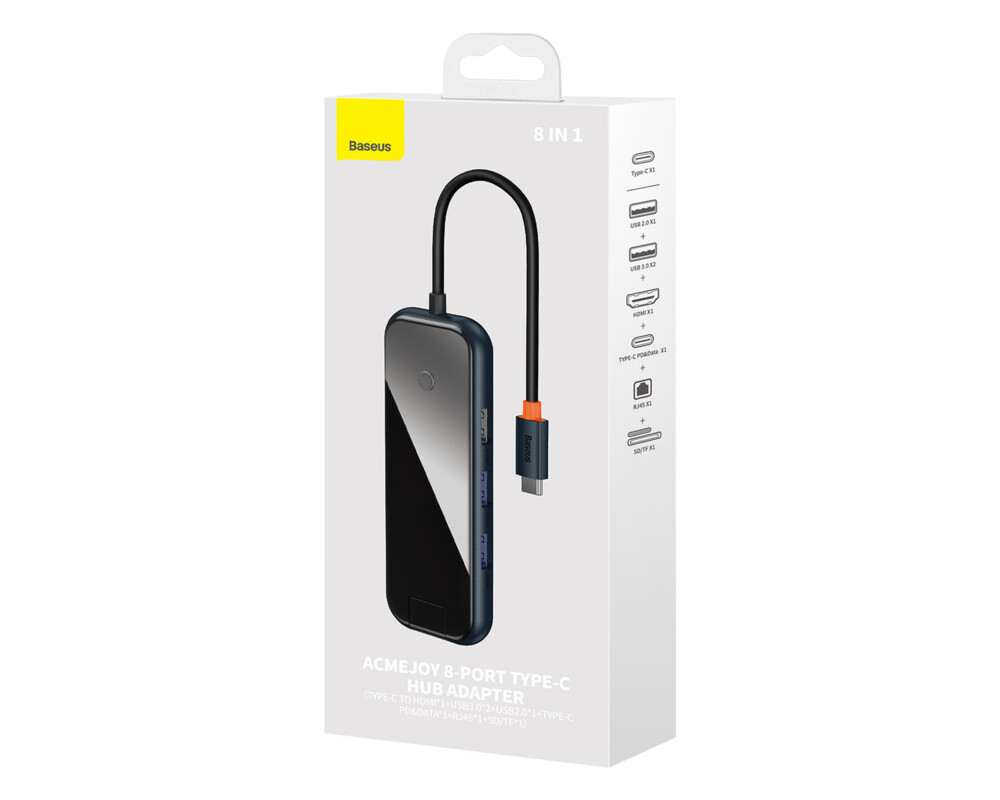 USB хъб Baseus AcmeJoy 8-портов USB-C към 1xHDMI /2xUSB-A 3.0 / 1xUSB-A 2.0 / 1xUSB-C PD&Data /1xRJ45 / 1xSD/TF - сив 5