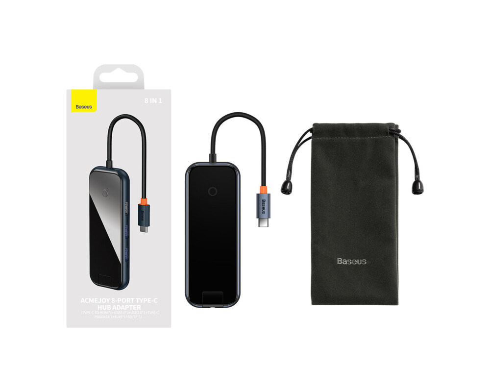 USB хъб Baseus AcmeJoy 8-портов USB-C към 1xHDMI /2xUSB-A 3.0 / 1xUSB-A 2.0 / 1xUSB-C PD&Data /1xRJ45 / 1xSD/TF - сив 8
