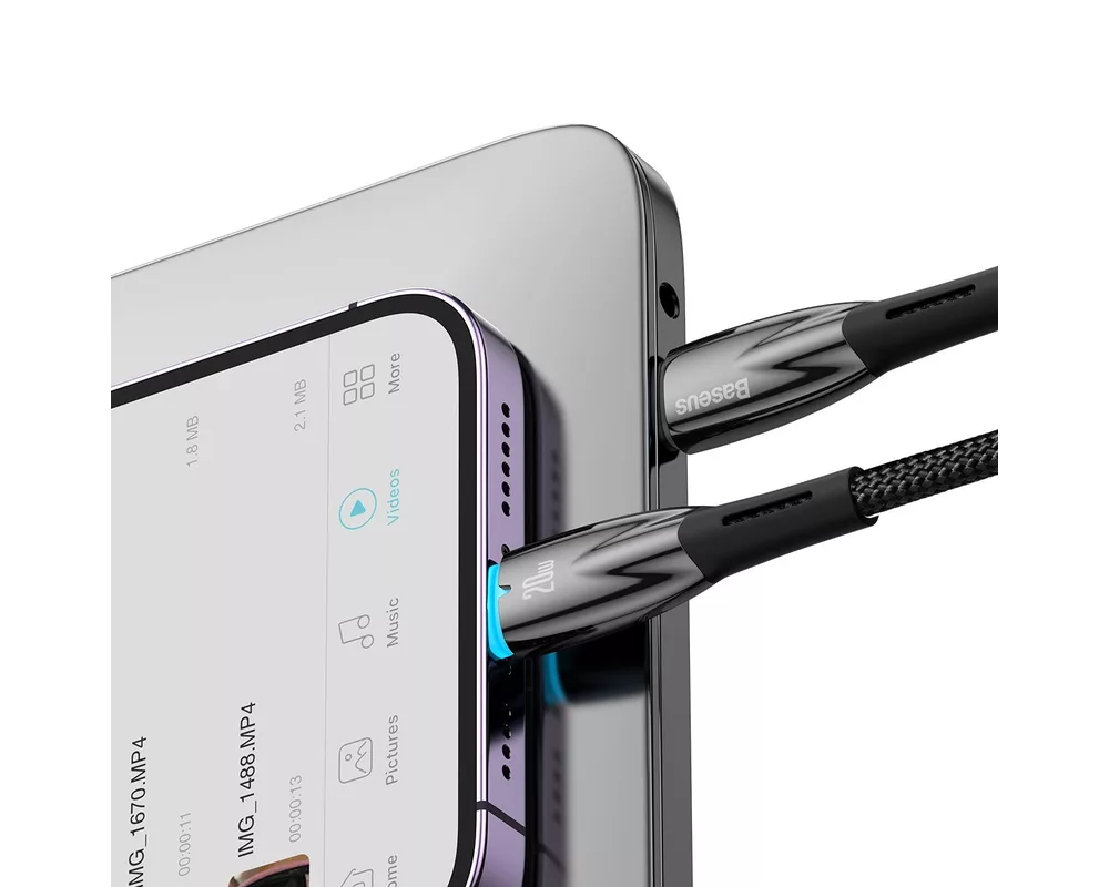 Кабел Кабел Baseus Glimmer fast charging USB-C към Lightning 20W 2м - черен 9