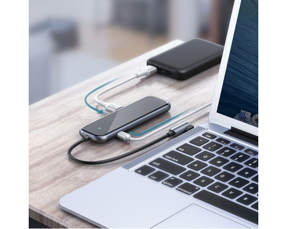 USB хъб Baseus USB тип C към 4x USB 3.0 / USB тип C PD адаптер за MacBook / PC CAHUB-EZ0G - сив 5