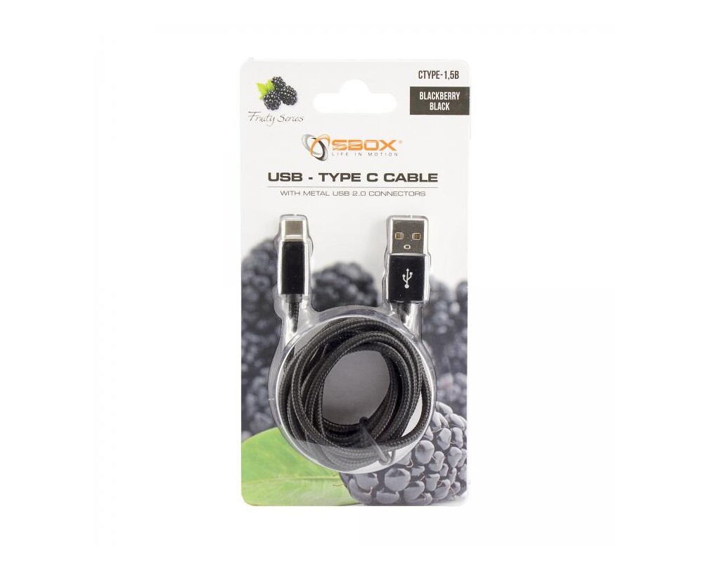 Кабел SBOX USB-TYPEC-15B :: USB 2.0 кабел Type A - Type C M/M 1.5 метра черен 2