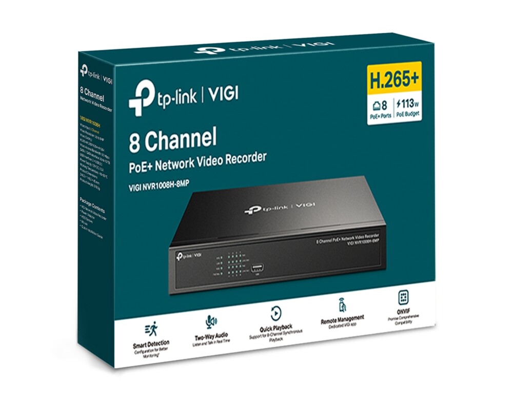 NVR - Цифрово записващо у-во TP-Link VIGI NVR1008H-8MP 8-канален PoE+ 7