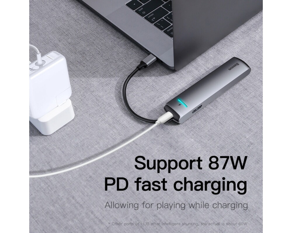 USB хъб Baseus 6 в 1 от Type-C към USB 3.0, USB Type C, PD 87W, HDMI 4К, RJ-45 CAHUB-J0G - черен 4