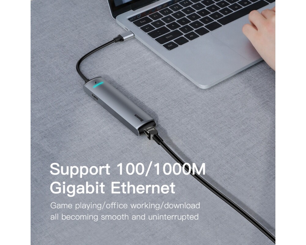 USB хъб Baseus 6 в 1 от Type-C към USB 3.0, USB Type C, PD 87W, HDMI 4К, RJ-45 CAHUB-J0G - черен 7