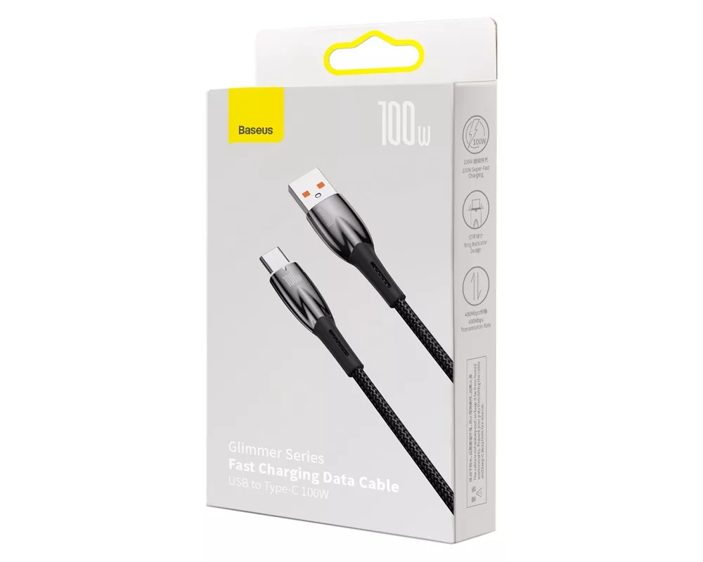 Кабел Кабел Baseus Glimmer Series USB-A - USB-C 100W 480Mbps 1м CADH00401 - черен 5