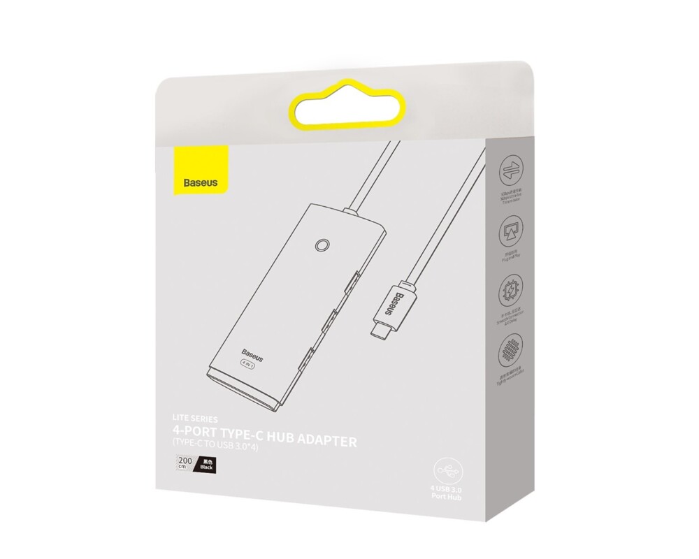 USB хъб Baseus WKQX030501 Type-C адаптер 4x USB 3.0, 2м - черен 5