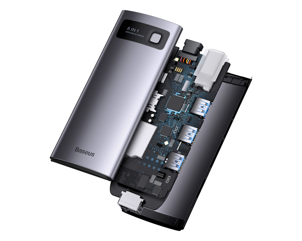 USB хъб Baseus 8 в 1 USB-C към 3x USB-A / 1x HDMI / 1x RJ45 / 1x SD/TF / 1x USB-C PD WKWG080113 - сив 8