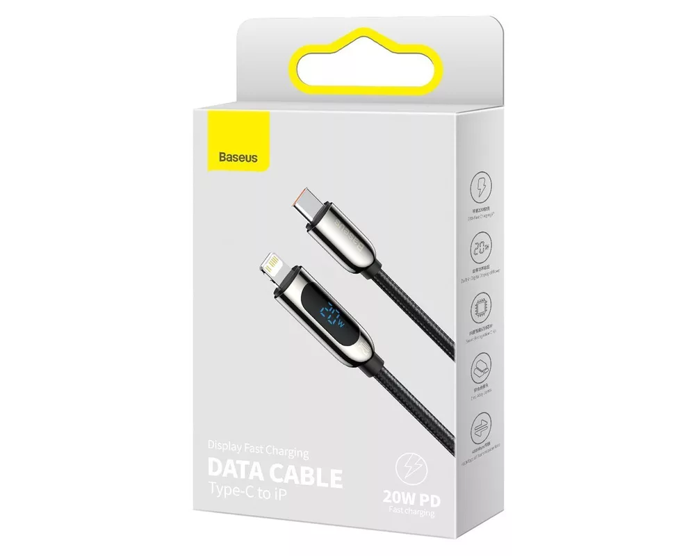 Кабел Кабел Baseus USB-C към Lightning Display, PD, 20W, 2м CATLSK-A01 - черен 5