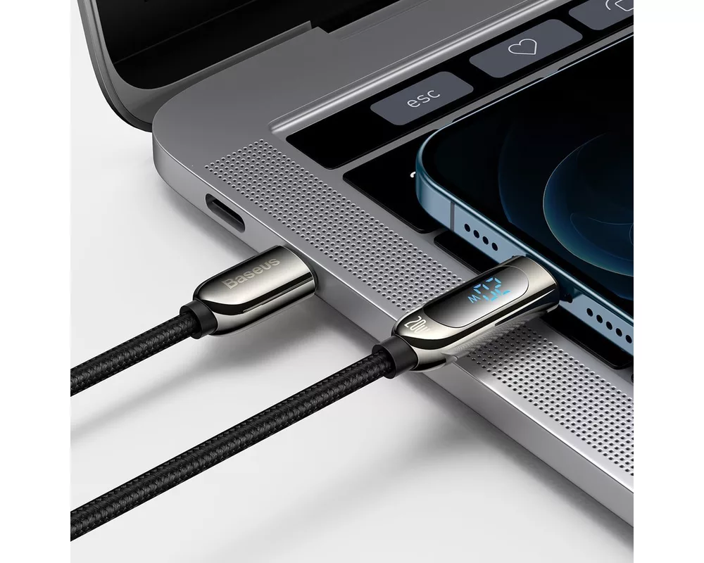Кабел Кабел Baseus USB-C към Lightning Display, PD, 20W, 2м CATLSK-A01 - черен 8
