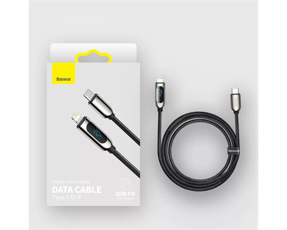 Кабел Кабел Baseus USB-C към Lightning Display, PD, 20W, 2м CATLSK-A01 - черен 16