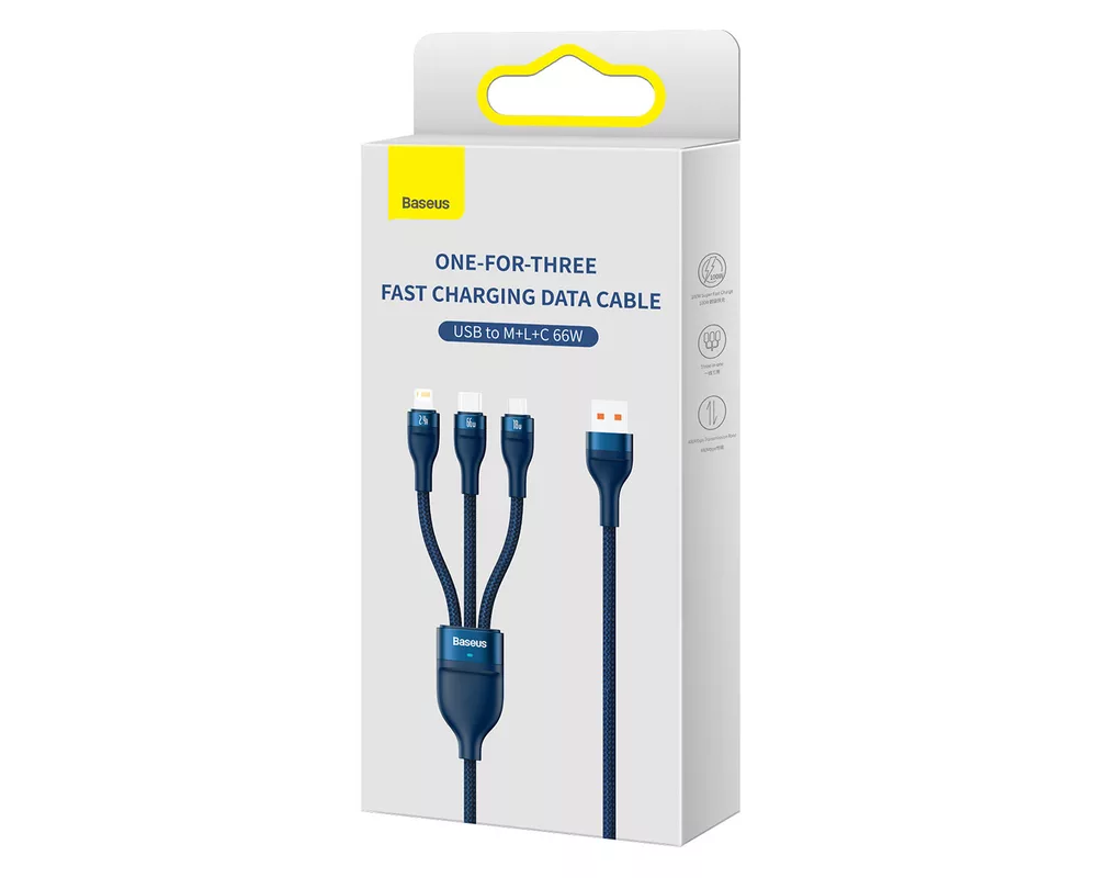 Кабел Кабел Baseus Flash Series II USB-A / USB-C / Lightning / micro USB 66W 480Mbps 1.2 м CASS040003 - син 5