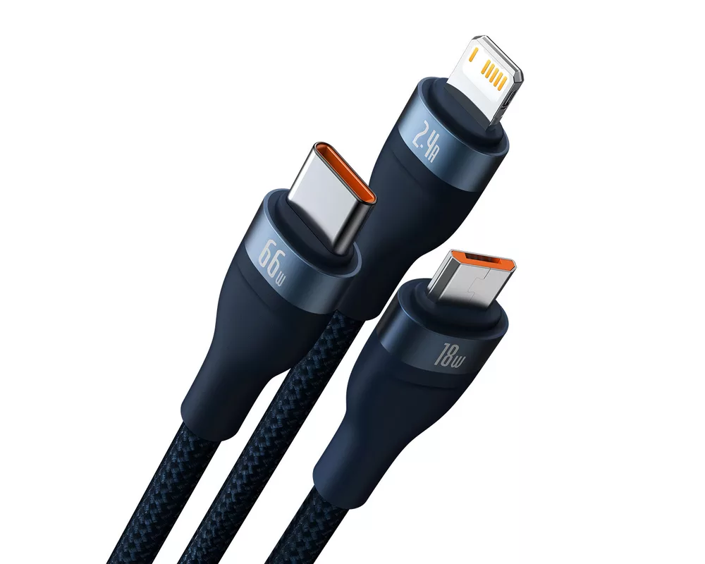Кабел Кабел Baseus Flash Series II USB-A / USB-C / Lightning / micro USB 66W 480Mbps 1.2 м CASS040003 - син 2