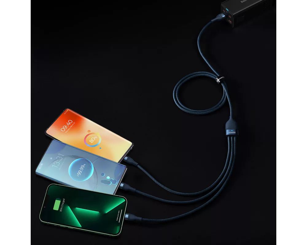 Кабел Кабел Baseus Flash Series II USB-A / USB-C / Lightning / micro USB 66W 480Mbps 1.2 м CASS040003 - син 7