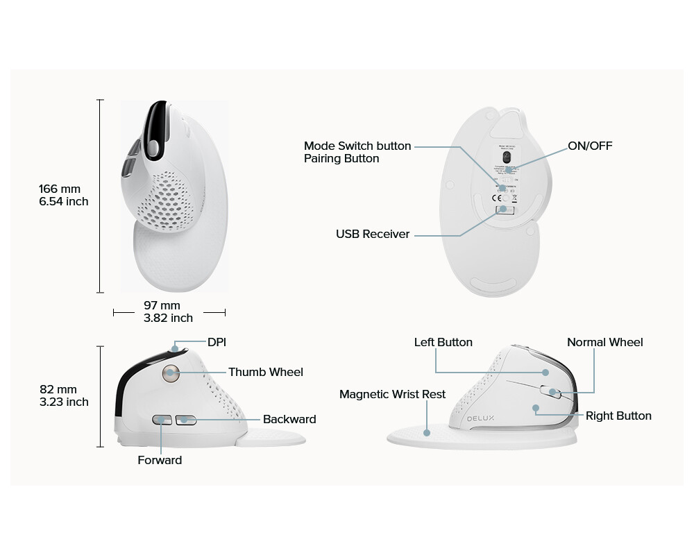Мишка DELUX M618XSD вертикална USB/безжична/Bluetooth 3