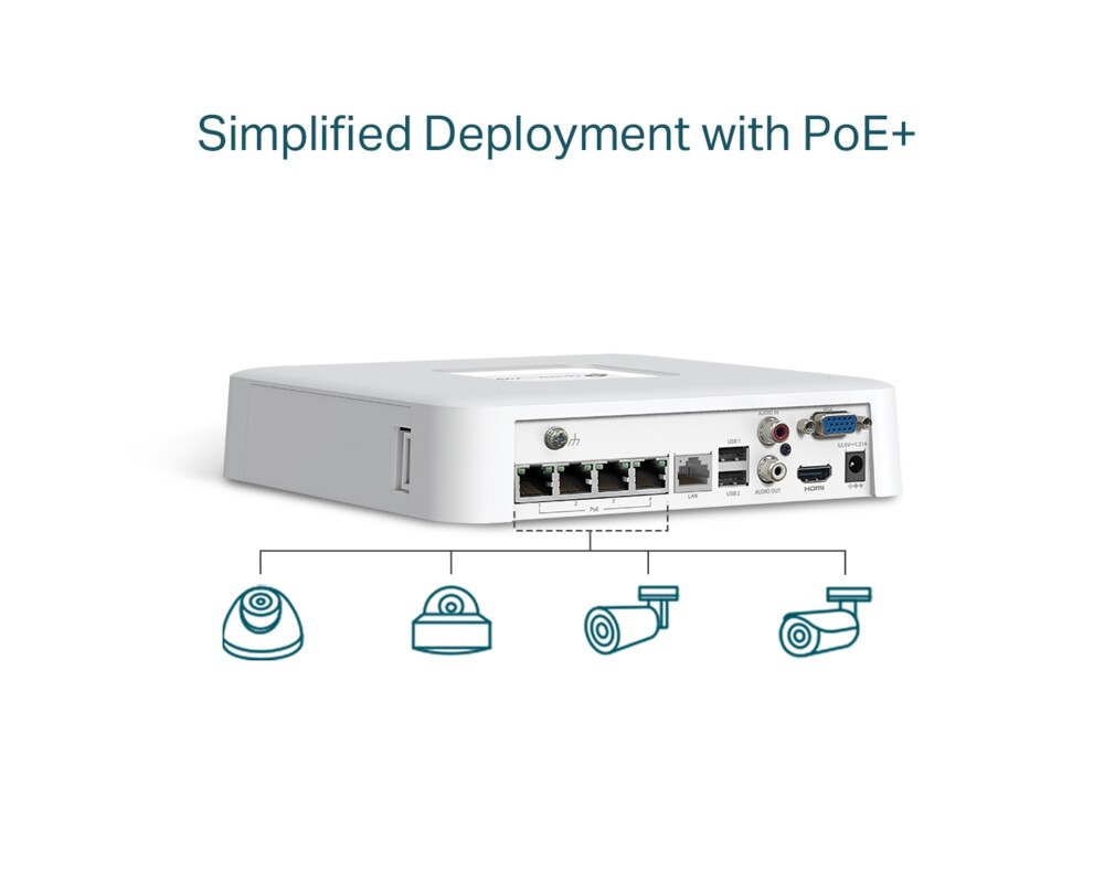 NVR - Цифрово записващо у-во TP-Link VIGI NVR1104H-4P PoE+ 4-канален 6