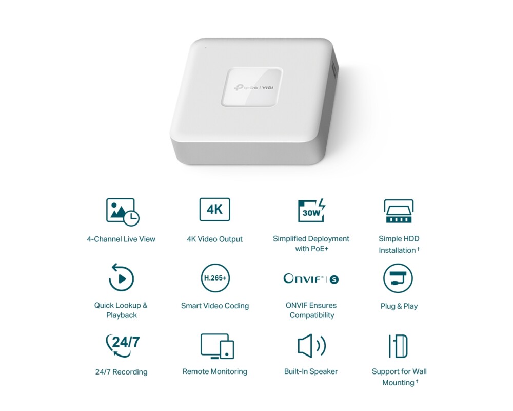 NVR - Цифрово записващо у-во TP-Link VIGI NVR1104H-4P PoE+ 4-канален 2