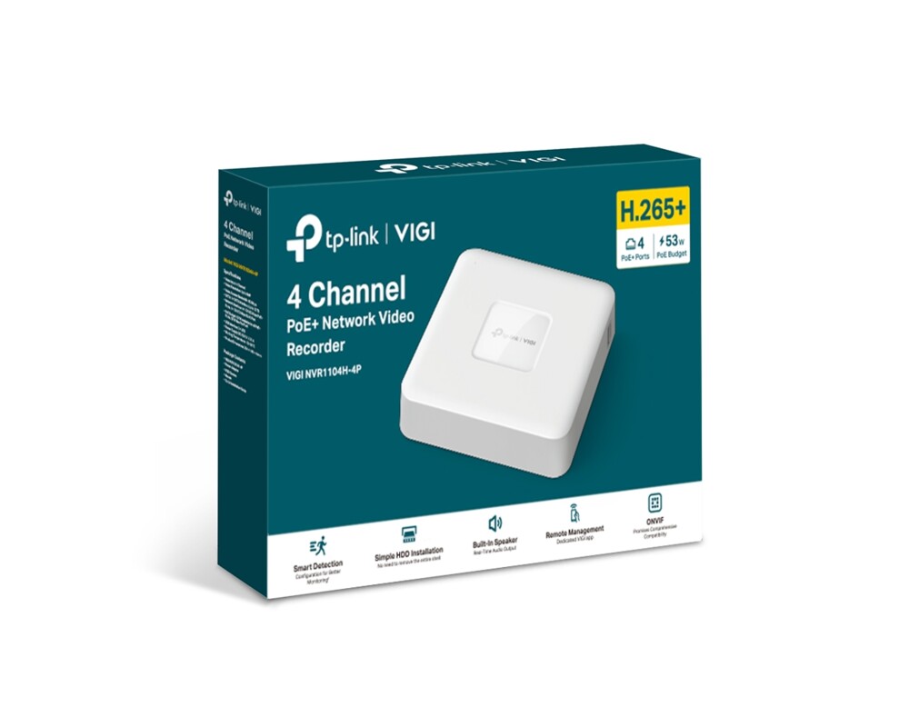 NVR - Цифрово записващо у-во TP-Link VIGI NVR1104H-4P PoE+ 4-канален 4