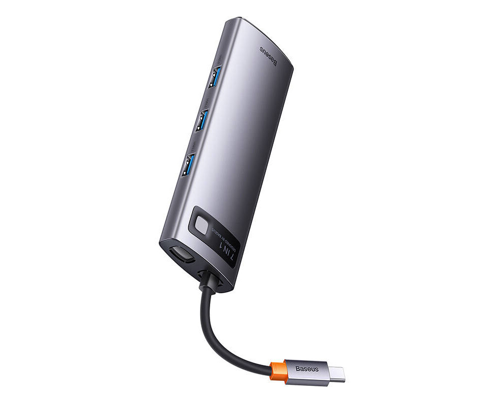 USB хъб Мултифункционален хъб Baseus Metal Gleam Series WKWG040013 7в1 USB-C към 3x USB 3.0 / HDMI / USB-C PD / VGA / Ethernet RJ45 - сив 5