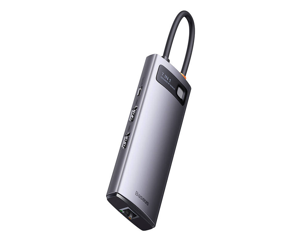 USB хъб Мултифункционален хъб Baseus Metal Gleam Series WKWG040013 7в1 USB-C към 3x USB 3.0 / HDMI / USB-C PD / VGA / Ethernet RJ45 - сив 4