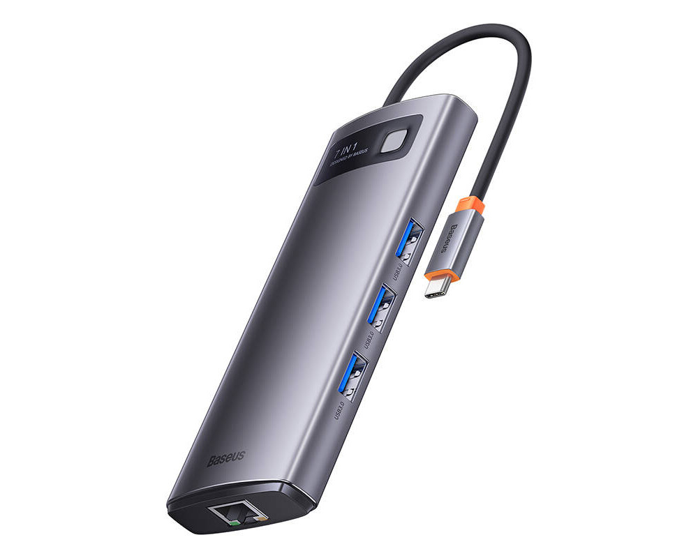 USB хъб Мултифункционален хъб Baseus Metal Gleam Series WKWG040013 7в1 USB-C към 3x USB 3.0 / HDMI / USB-C PD / VGA / Ethernet RJ45 - сив 3
