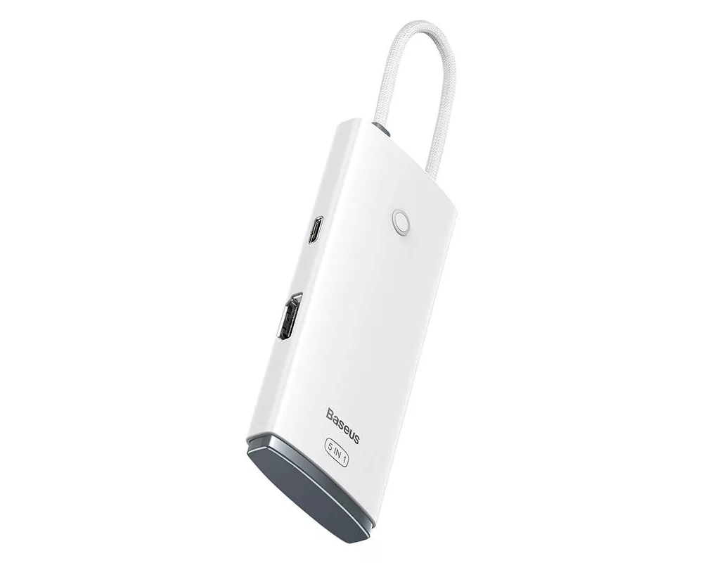USB хъб Baseus WKQX040002 Lite Series 5 в 1, USB-C към 3x USB 3.0 / USB-C / HDMI, мултифункционален - бял 2
