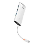 USB хъб Baseus WKQX040002 Lite Series 5 в 1, USB-C към 3x USB 3.0 / USB-C / HDMI, мултифункционален - бял 3