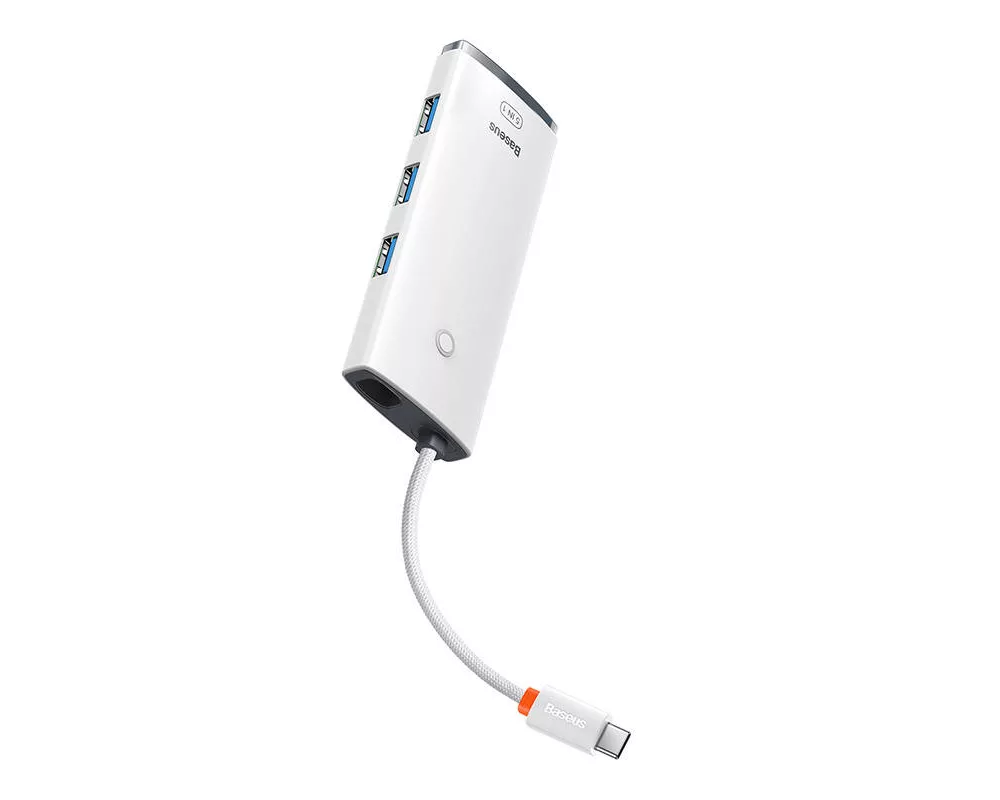 USB хъб Baseus WKQX040002 Lite Series 5 в 1, USB-C към 3x USB 3.0 / USB-C / HDMI, мултифункционален - бял 3