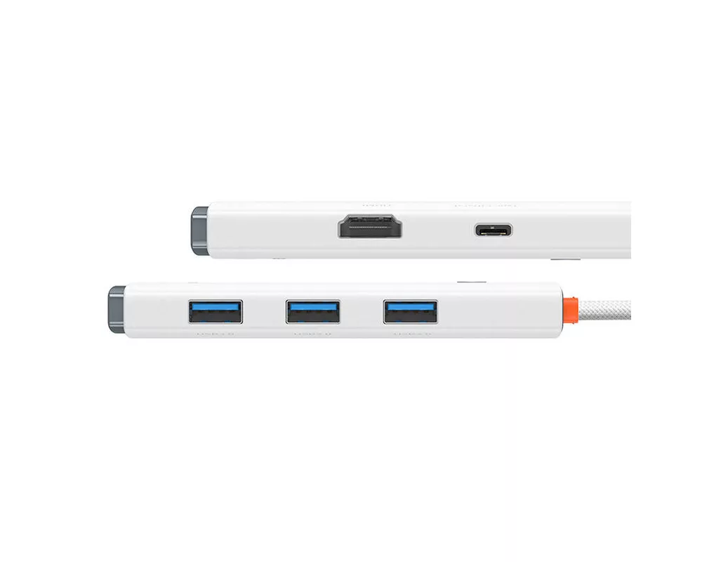 USB хъб Baseus WKQX040002 Lite Series 5 в 1, USB-C към 3x USB 3.0 / USB-C / HDMI, мултифункционален - бял 4