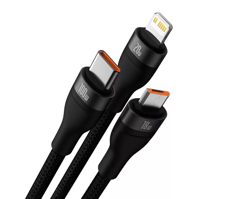 Кабел Baseus Flash Series II USB Type C / USB Type A - USB Type C / Lightning / micro USB 100 W 1.2 м CASS030101 - черен 2