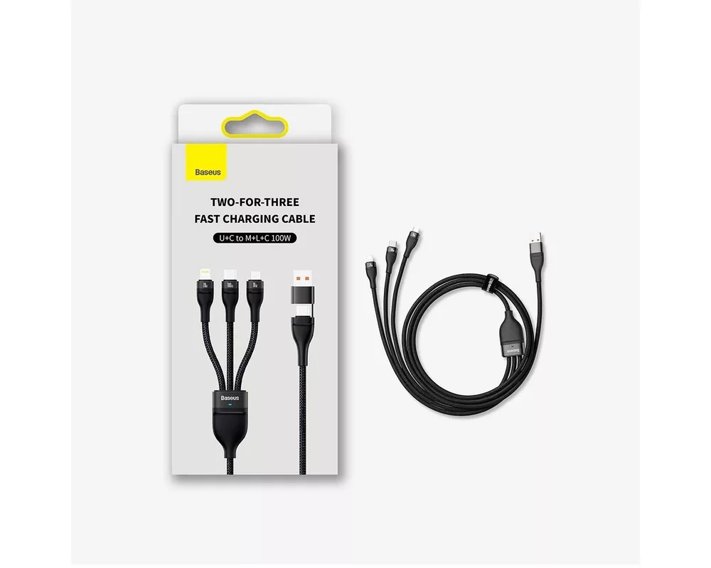 Кабел Baseus Flash Series II USB Type C / USB Type A - USB Type C / Lightning / micro USB 100 W 1.2 м CASS030101 - черен 5