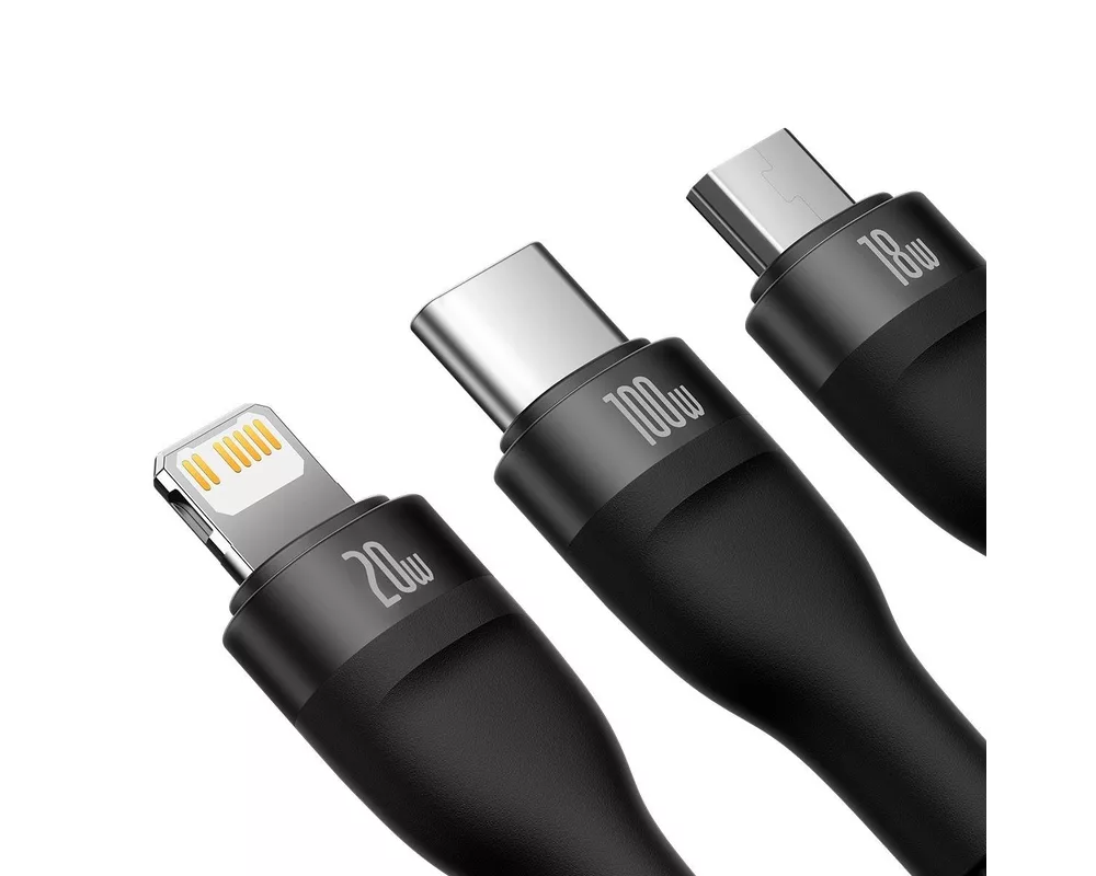 Кабел Baseus Flash Series II USB Type C / USB Type A - USB Type C / Lightning / micro USB 100 W 1.2 м CASS030101 - черен 3